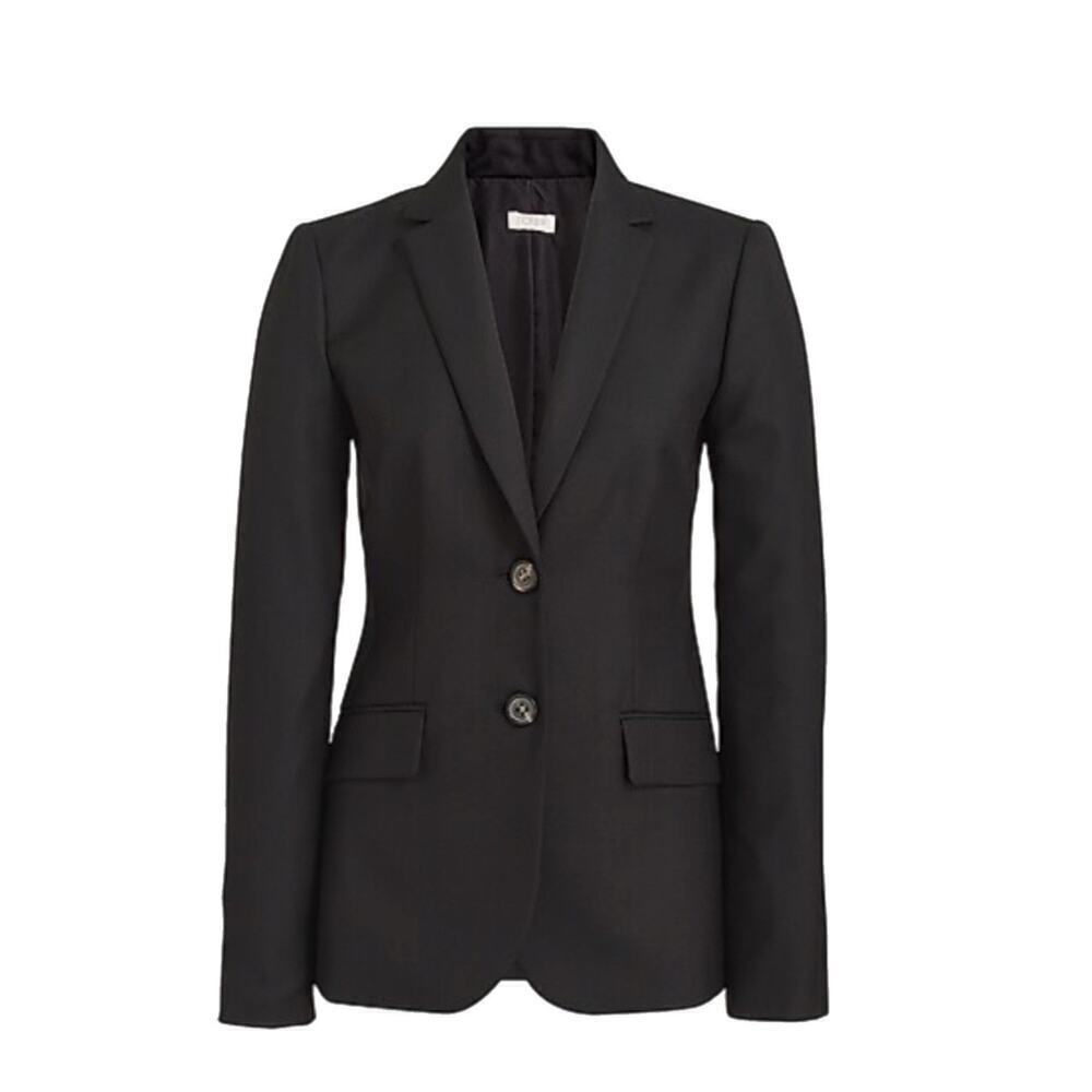 J.CREW Womens Two Button Blazer Jacket Size 2 Black Wool Blend Career Business